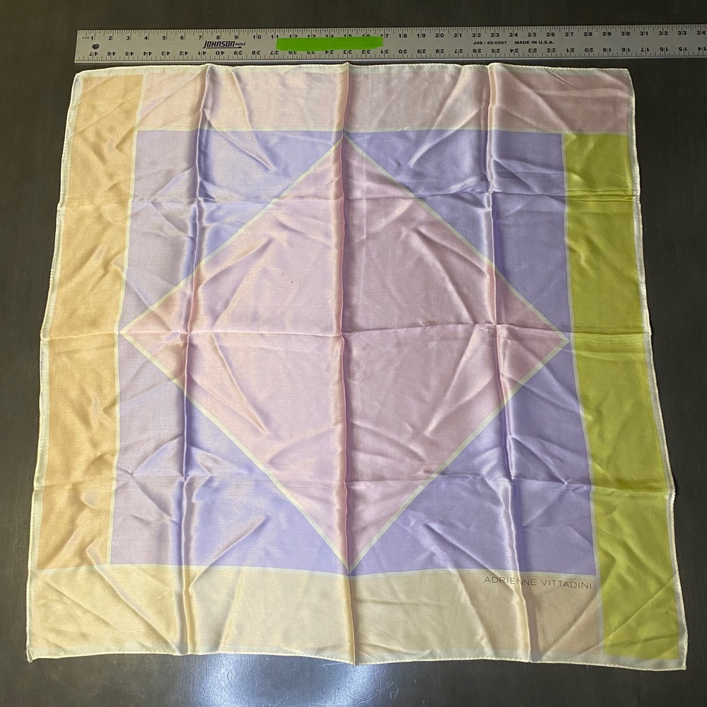 Adrienne Vittadini Silk Scarf Geometric Color Block Lavender Pink Yellow 21x21